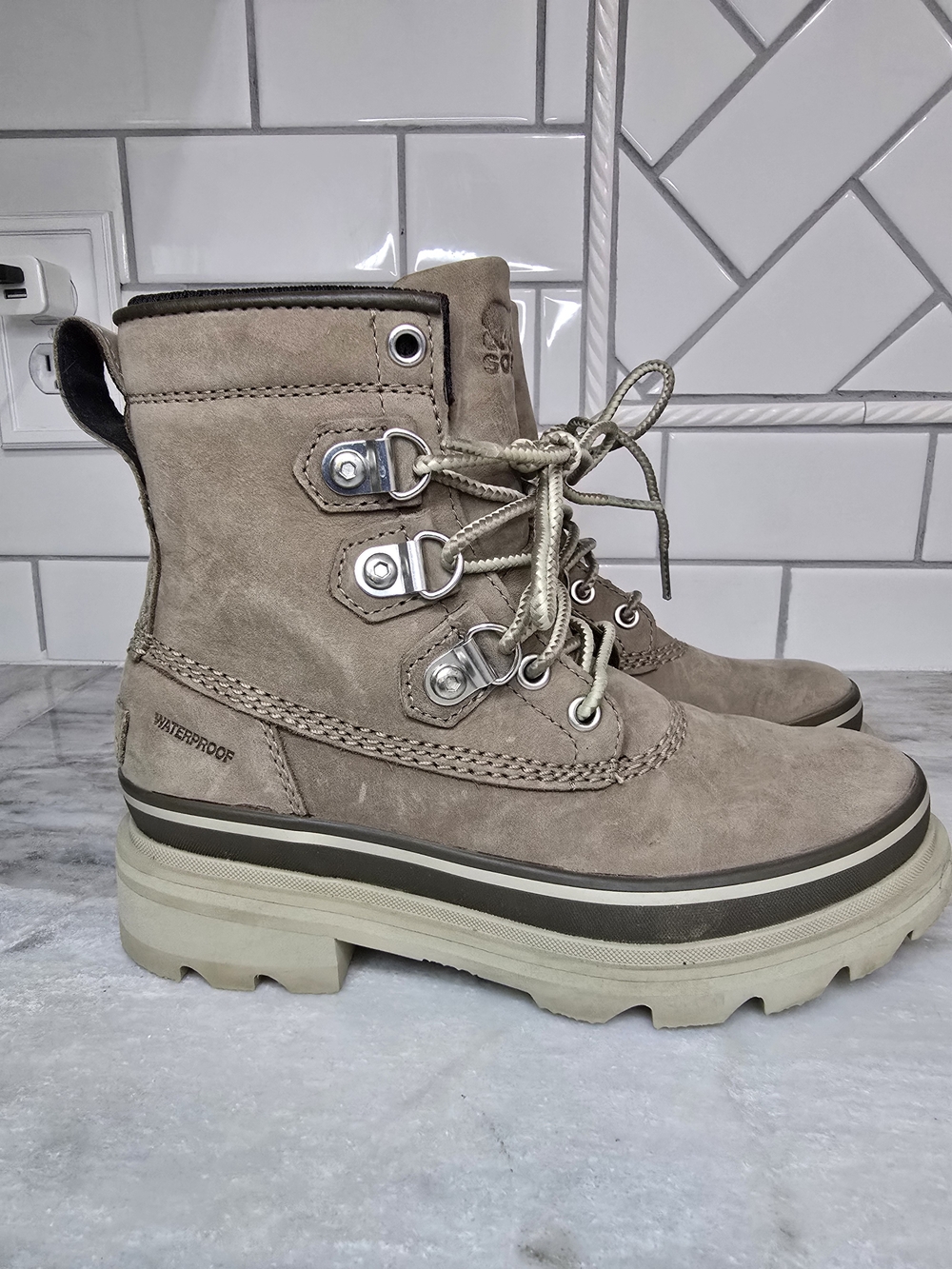 Sorel Tivoli V Waterproof Suede Winter Boots Taupe Women's 5